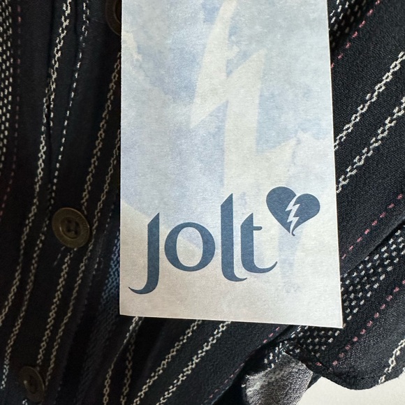 Jolt Navy Striped Button-Down Dress. Tie Belt, scoop neckline,& pockets New - Picture 7 of 12